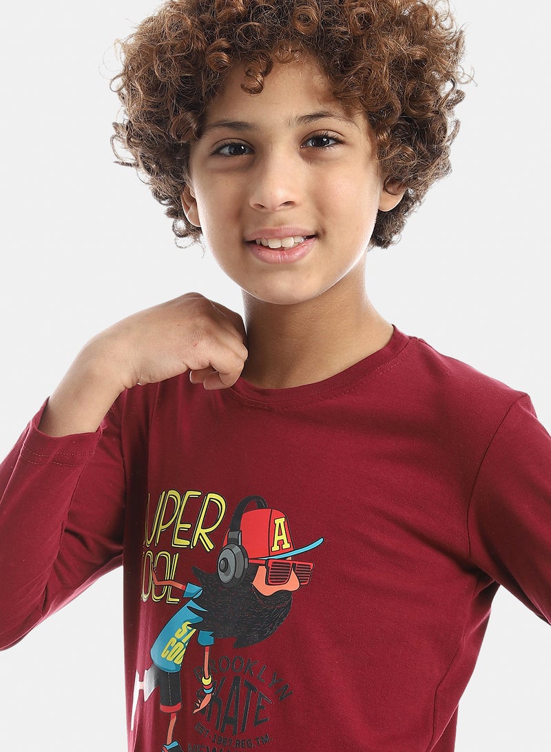 Andora Boys Printed Long-Sleeve Shirt_Dark Red - Image 4